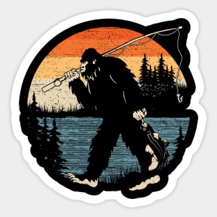 Bigfoot Fishing Sunset Sticker